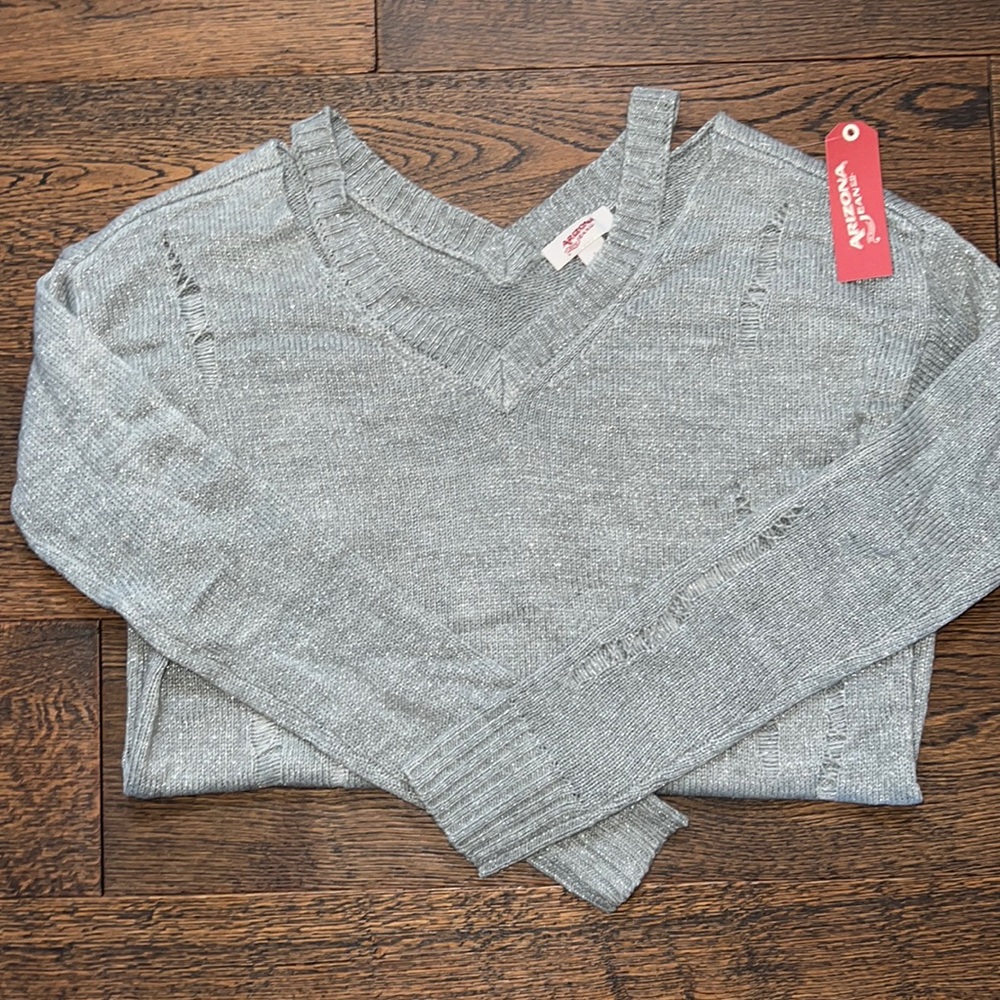 Gray stitched V-neck sweater